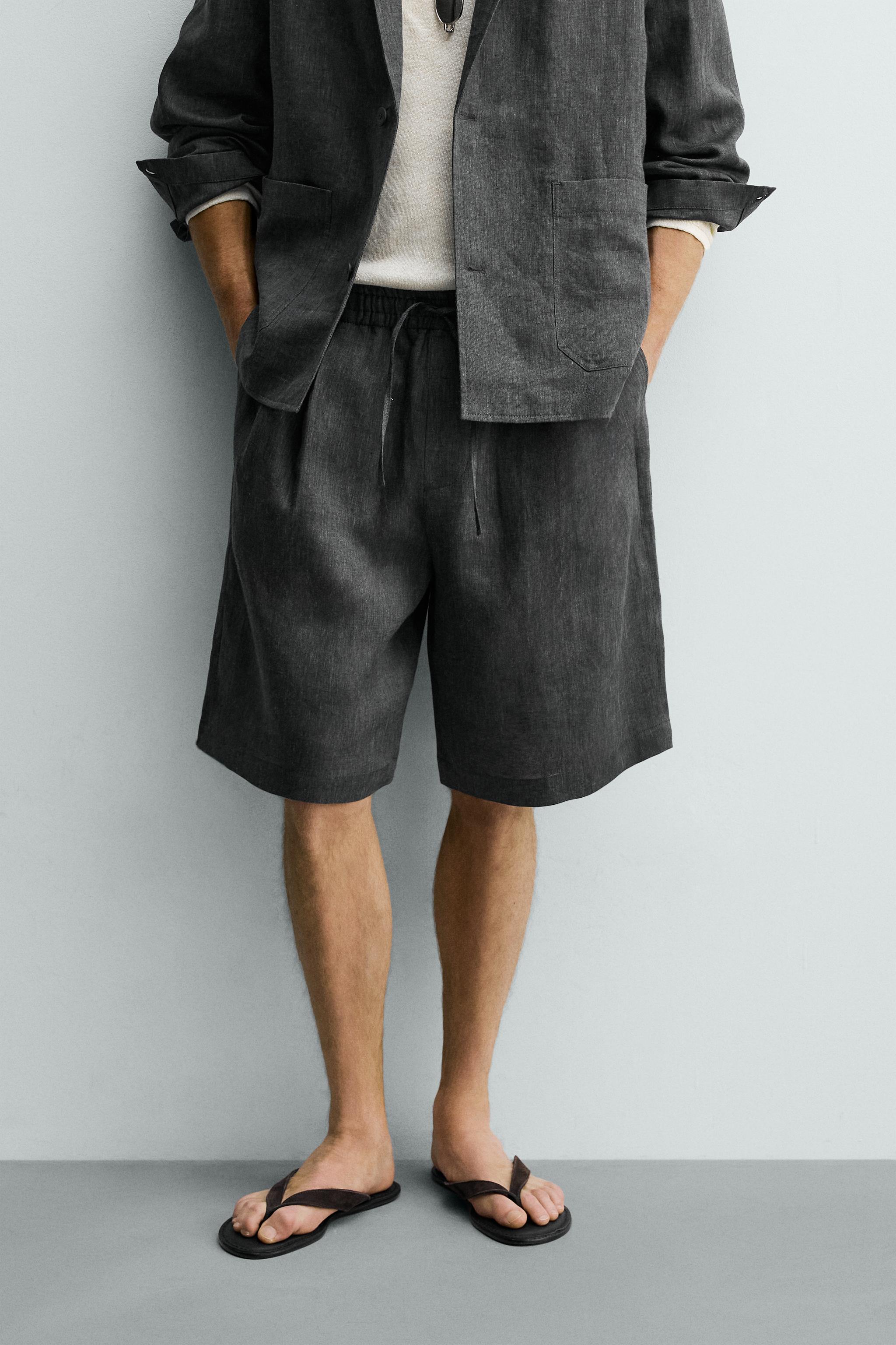 100% LINEN PLEATED SHORTS